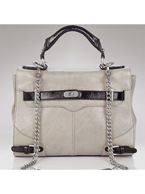 Rebecca minkoff grey leather and Black chain strap turnlock stachel Handbag